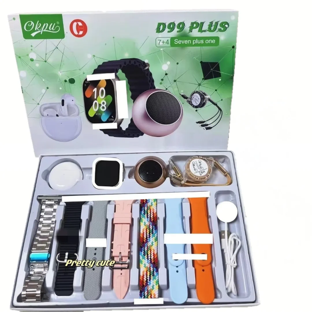 Coffret D99 Plus 3 en 1 : Montre intelligente, Écouteurs sans fil et Mini Enceinte Bluetooth – Le Cadeau Parfait !